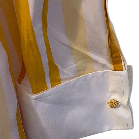 NEW STEVEN LAND FRENCH MEN'S YELLOW MULTI STRIPED LONG SLEEVE DRESS SHIRT, SZ 17 - Picture 4 of 11